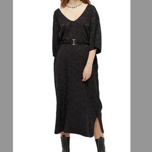 GANNI Belted Satin-jacquard Midi Dress